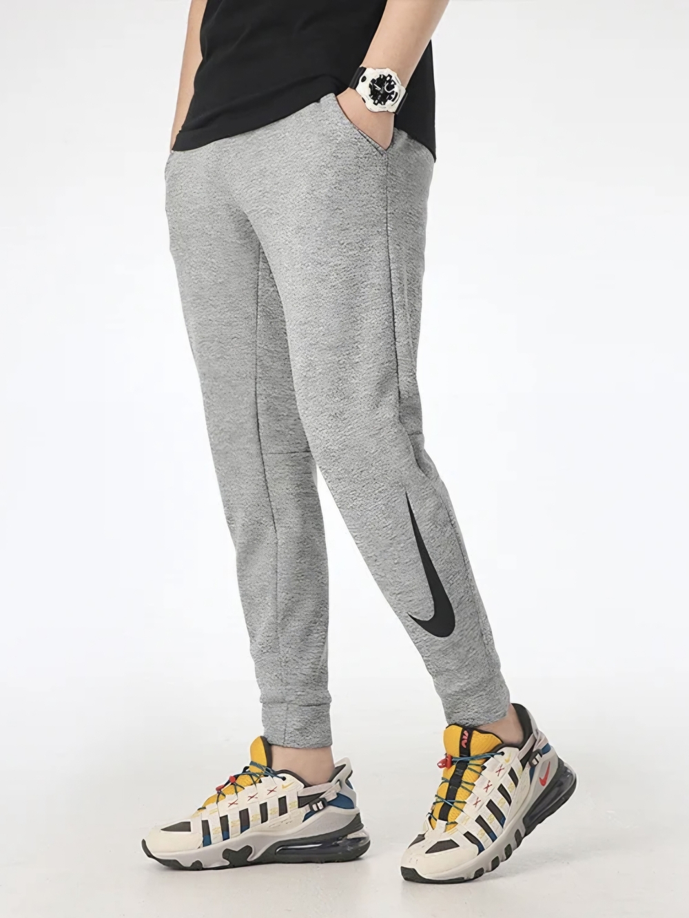 NIKE mens Therma Tapered Training Joggers SweatPants Dark Grey Heather Sz L